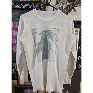 Rare Vintage 90s Lenny Kravitz Waffle Thermal Long Sleeve Tee White Size M Shirt